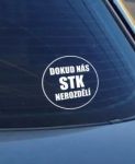 Samolepka na auto Dokud nás STK nerozdělí (samolepky na průhledné fólii) - Bílá samolepka na sklo z vnitřní strany (zrcadlově otočená)