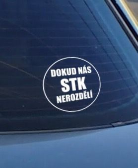 Samolepka na auto Dokud nás STK nerozdělí (samolepky na průhledné fólii) - Průhledná fólie, bílý tisk